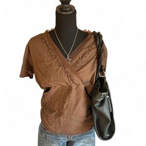 Claudia Richard Women’s Brown Babydoll Y2K Top, Size Large